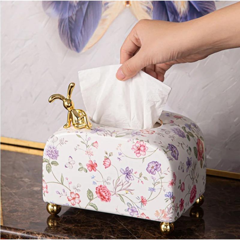 European Style Ceramic Small Paper Box, Living Room Paper Box, Home Dining Room Coffee Table, Creative Tissue Box
