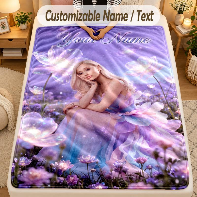 Flannel BlanketAriana Grande Custom Name Text Personalized Soft Warm Throw Blanket Home Decor Gift
