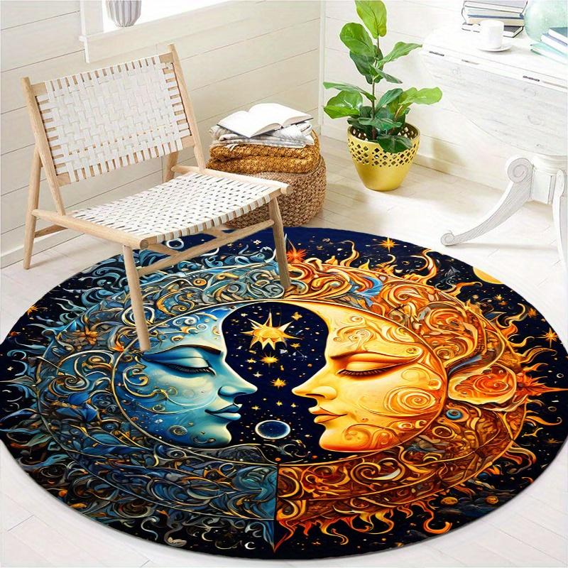 Opposite Moon Round Rug Nonslip Area Rug Office Chair Mat Carpet Perfect For Bedroom Living Room Office Easy Clean Aesthetic Home Decor