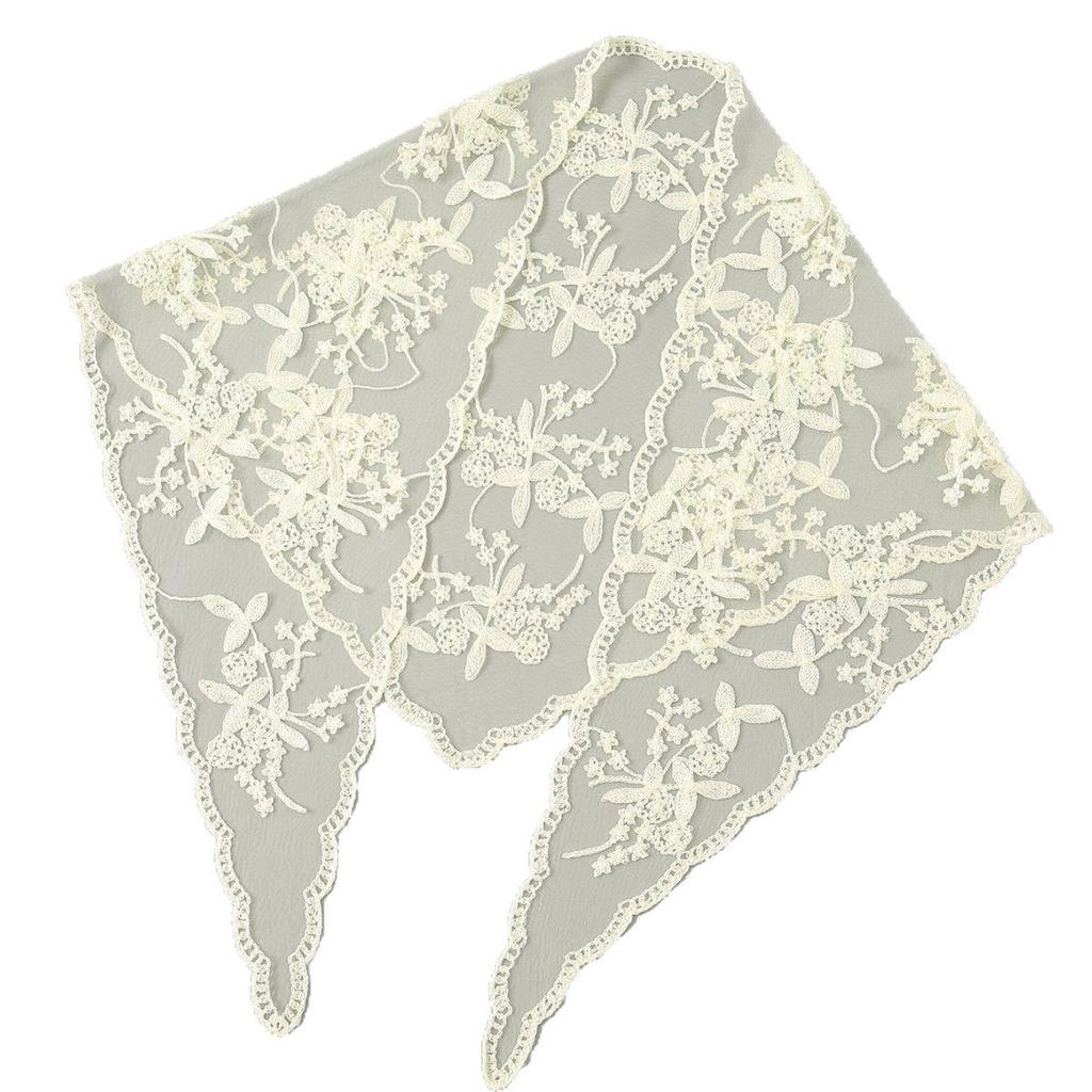 Headwear Flower Lace Triangle Scarf Summer Black and White Solid Color Headcloth Wedding Lace Cover Female