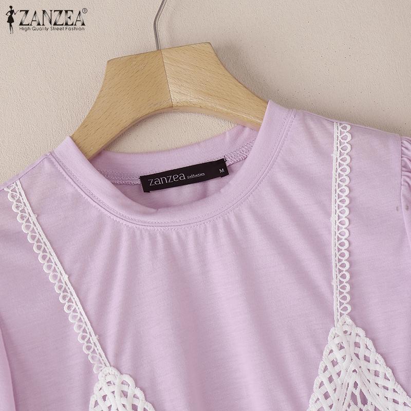 ZANZEA Women Casual Round Neck Short Sleeve Summer Patchwork T-Shirts
