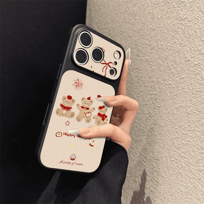 

Fireworks bear is suitable for iPhone17promax mobile phone case, Apple s new niche leather case. apple 13