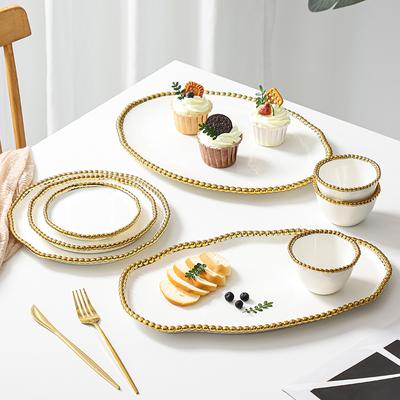 European Style Phnom Penh Bead Dot Ceramic Western Dinner Plate Steak Plate Home Tableware Dinner Cooking Dishes Fruit Dishes