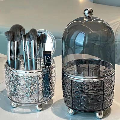 Portabrochas de maquillaje transparente con tapa, giratorio 360°, resistente al polvo, organizador de brochas de maquillaje para tocador, escritorio, caja de almacenamiento de cosméticos.
