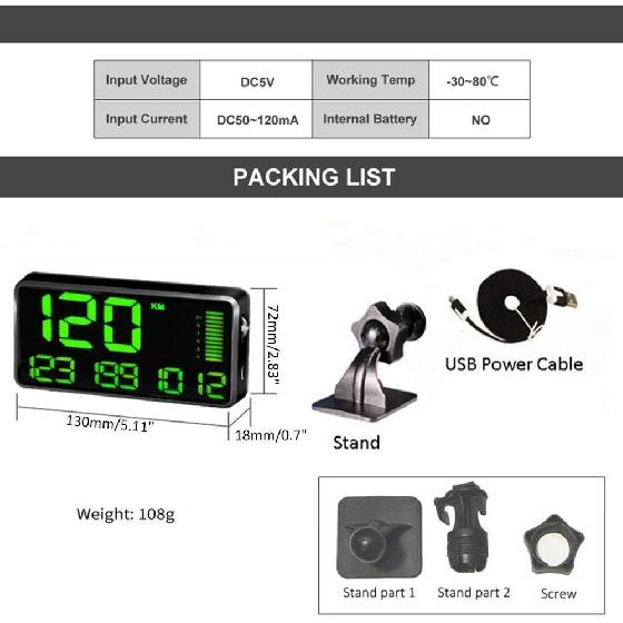 

5.5 Speedometer Odometer Display MPH/KMH with Over Speeding Alarm for All Vehicle Truck Bicycle Motorcycle, Speed, Driving Mileage, Time