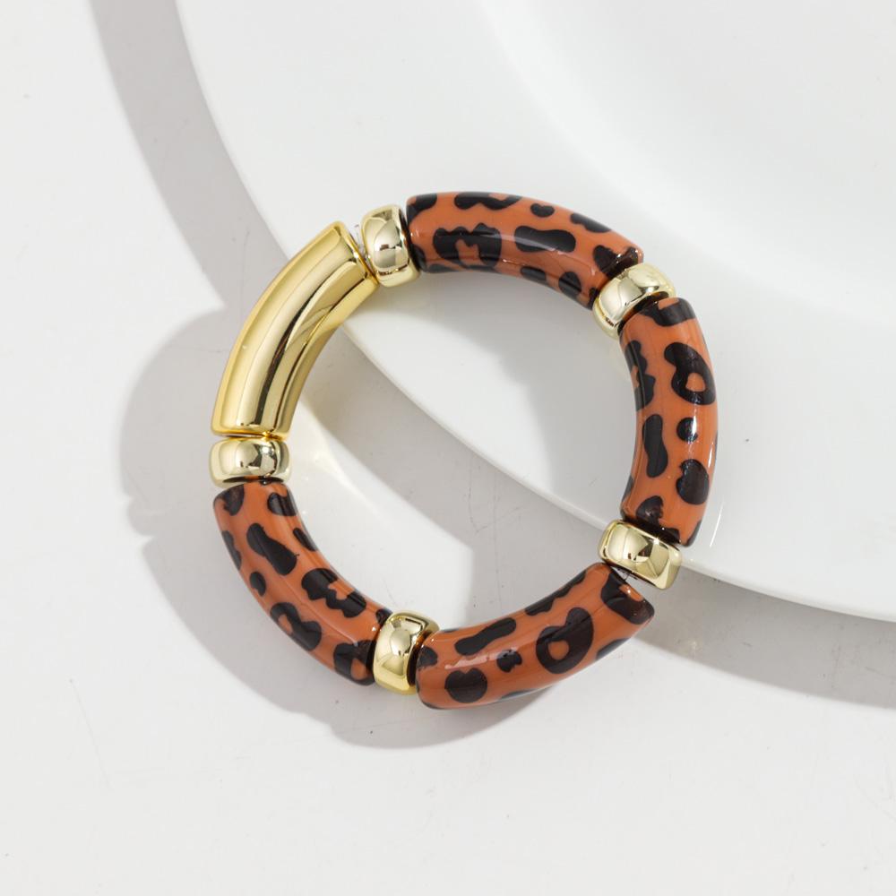 Leopard Colorful Bamboo Curved Tube Bracelets for Women Men Punk Resin Thick Beaded Elastic Stackable Bangles Retro Jewelry Gift
