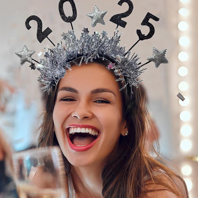 Happy New Year Decoration 2025 Glitter GoldSilver Star Sequin Headband New Year Eve Party Photo Props Christmas New Year Party