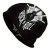 A Men'S Street Style Music-Themed Knitted Hat - Featuring a Unique Black And White Rock Guitar And Gesture Design, Made from Durable Knitted Fabric, C