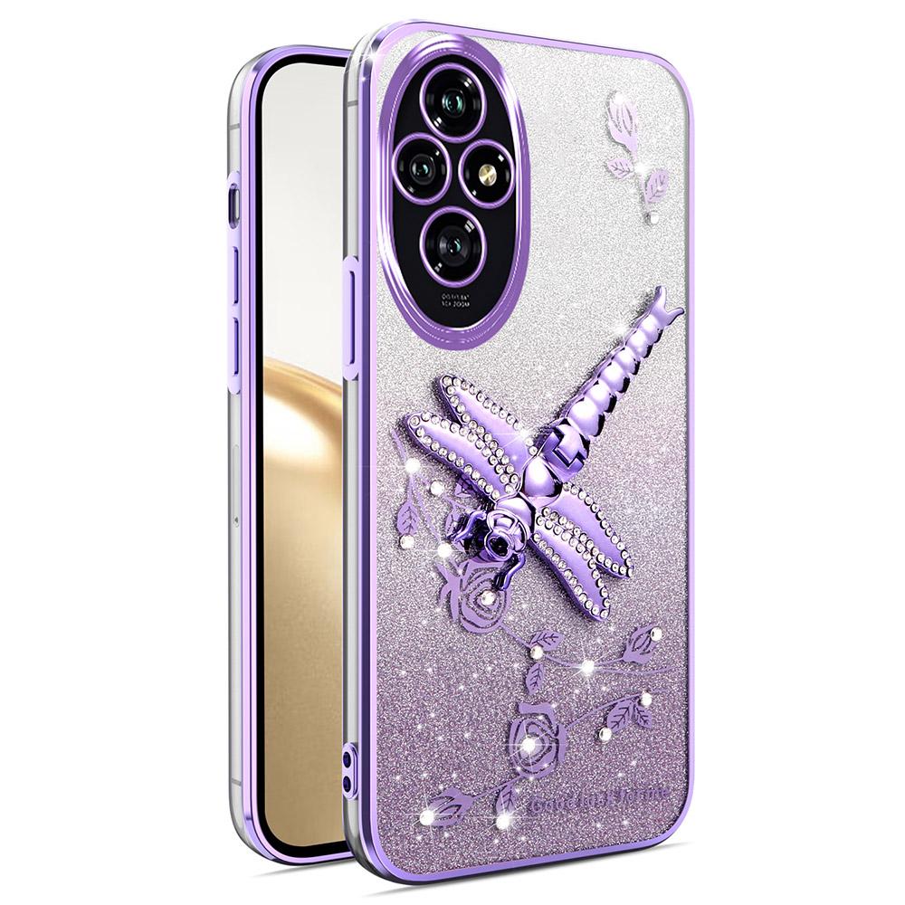 KADEM For Honor 200 Pro 5G Case Dragonfly Kickstand TPU Flowers Glitter Phone Cover