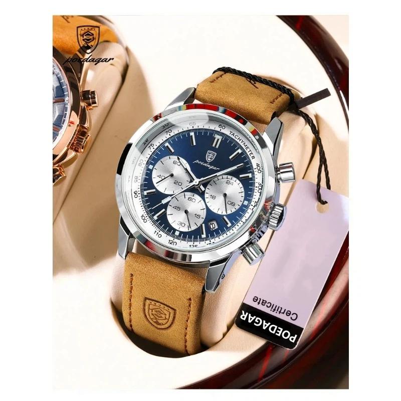 POEDAGAR Luxus Herrenuhr Hohe Qualität Wasserdicht Chronograph Leuchtende Armbanduhr Leder Quarz Uhren Lässige Uhr