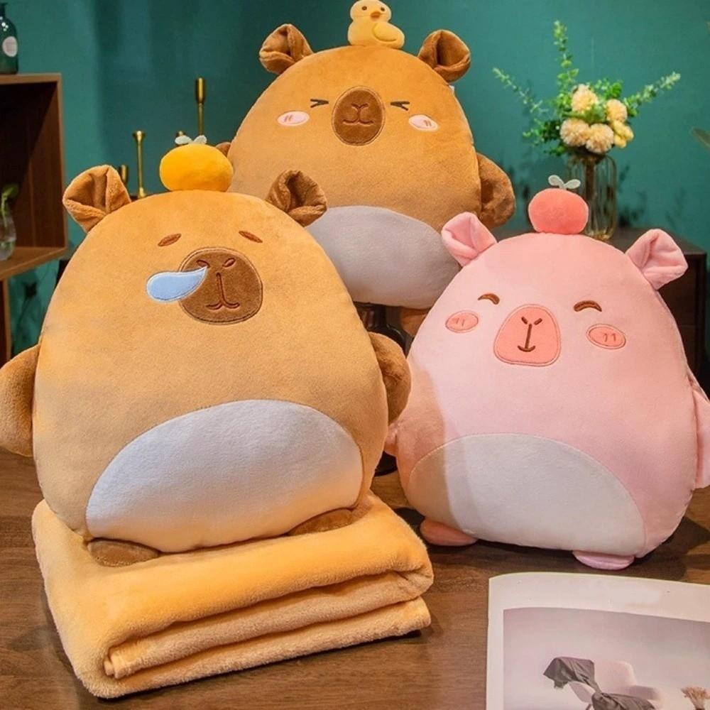 PP Cotton Filled Capybara Throw Pillow 3-in-1 Warm Blanket Cute Cartoon Hand Warmer  Gift Giving