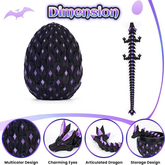 3D Printed Dragon Egg Figurine Movable Joints Luminous Loong Figure Fidget Toy Dragon Egg with Articulated Dragon Inside Decoration Ornament