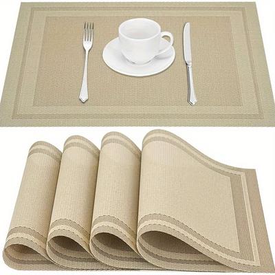 4-teiliges Set, hitzebeständiges Tischset, abwaschbares PVC-Tischset, Tischset aus gewebtem Vinyl, rutschfestes und schmutzabweisendes Tischset