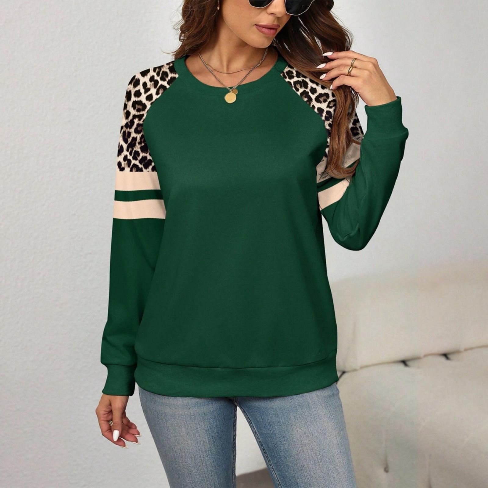 

Women s Round Neck Leopard Print Elegant Work Sweatshirt Top XXXXL