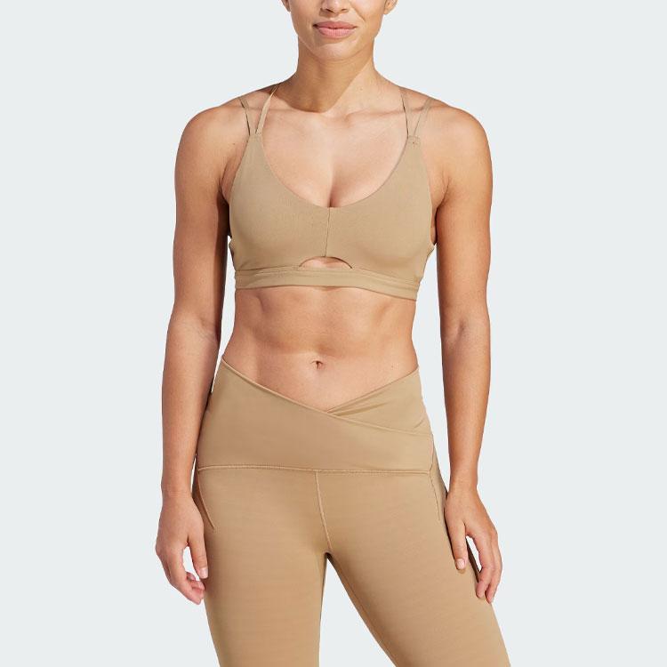Adidas Studio Luxe Light-Support Bra Solid Logo Low-Intensity Yoga Pilates Sports Bra Women underwear Cardboard-Yellow IJ5764