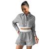 European and American Stripe Shirts Long Sleeve Women Two-piece Fashion Casual Elastic Waist Shorts Set Summer