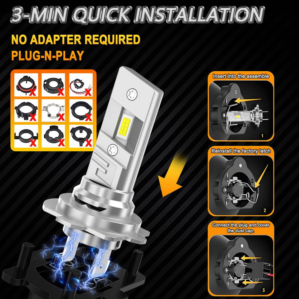 New H7 LED Plug And Play Headlight 300000LM 500W High Power Bulb CANBUS Wireless With Fan Auto Light 6000k 1:1 Halogen Headlamp