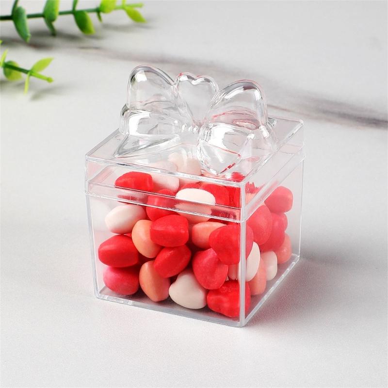 12Pcs Bowknot Candy Box Clear Plastic Party Treat Box For Wedding Gift Packaging And Birthday Anniversary Celebration