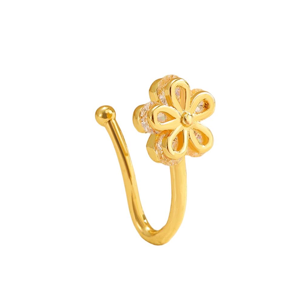 Europäischer & Amerikanischer Trend Zirkon Blume Nicht-Piercing U-förmiger Nasenring Schmuck