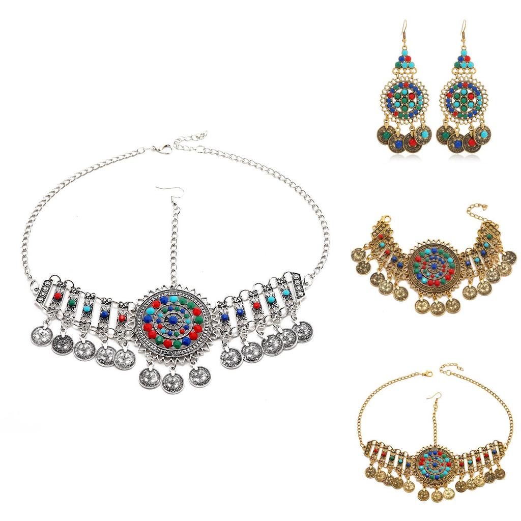 Fashionable Simulated Turquoise Decor Multi Layer Chain Design Women Headwear For Travel Souvenirs