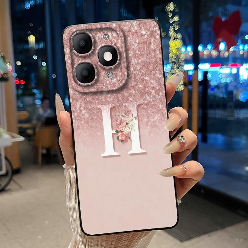 Fashion Design Initial Letter With Flower Pattern Phone Case For Itel A90 Soft Silicone Anti-scratch Black Couple Casing