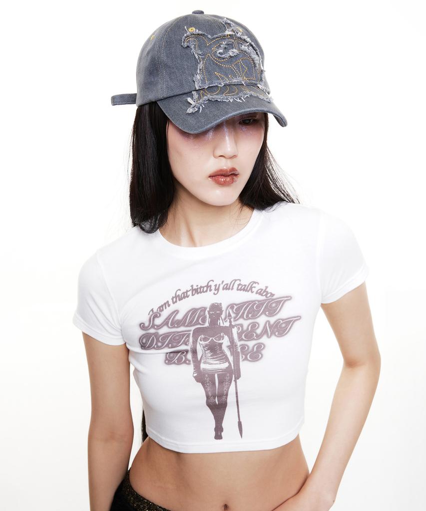 BADEE Applique Faded Denim Cap Charcoal