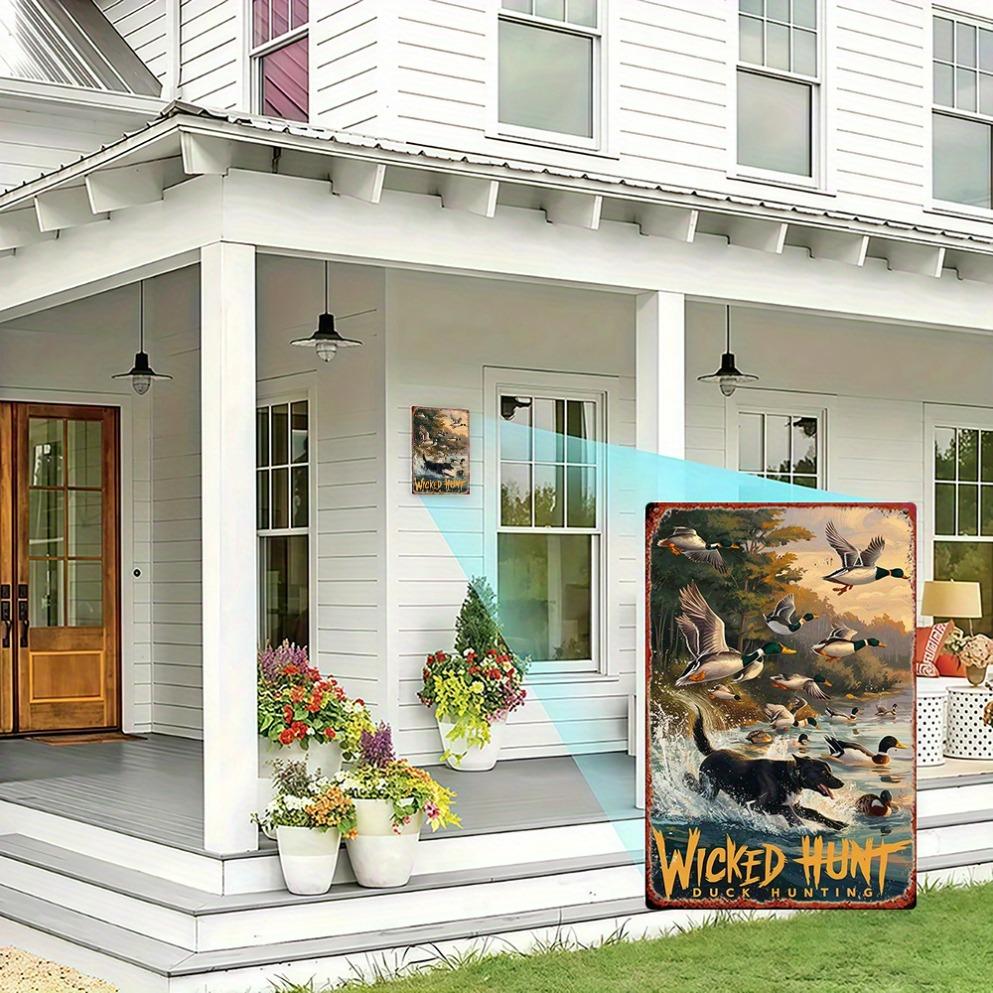 2D Flat Vintage Hunting Duck Metal Wall Art - Wild Duck & Dog Decor, Rustic Farmhouse Iron Sign, for Hunting Cabin/man Cave