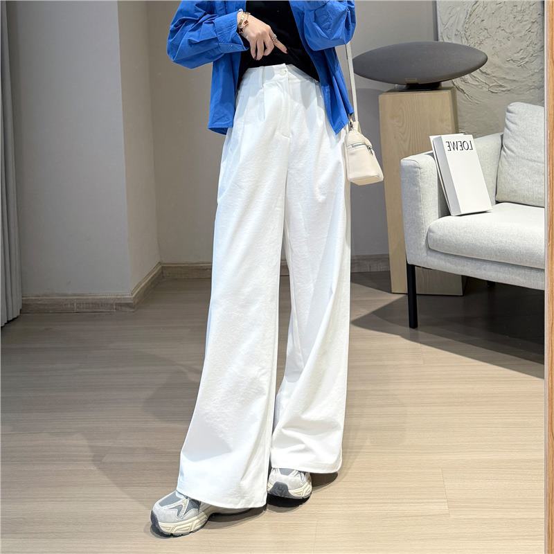 Women s High Rise Wide Leg Pants Relaxed Fit Korean Wrinkle Free T800 Polyester Straight Leg Trousers Summer Daily Casual Pants S
