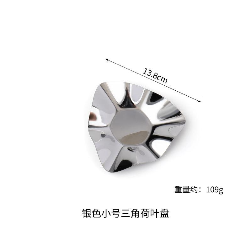 

Silver Stainless Steel Fruit Plate Geometric Triangular Pleated Bowl Tray Candy Bowl Jewelry Dish Desktop Storage Container