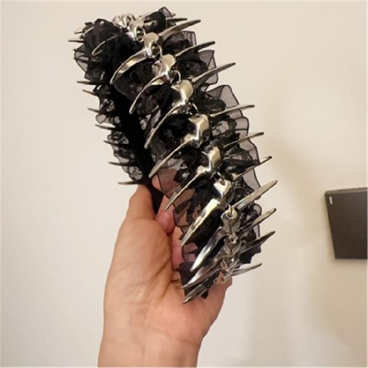 Subcultures Gothic Hairband with Metallic Spine and Lace Trim Decors Heavy Metal Styles Headpiece For Dance Performances