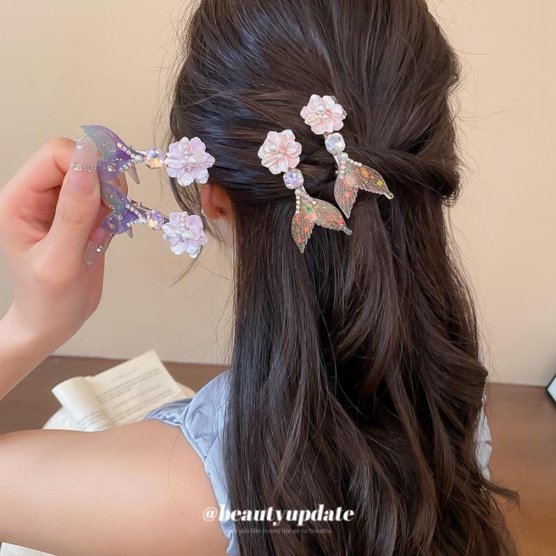 Dream Diamond Flower Fishtail Pearl Hairpin Sweet and Elegant Commuter Versatile Duckbill Clip Design Sense Niche Hair Accessories
