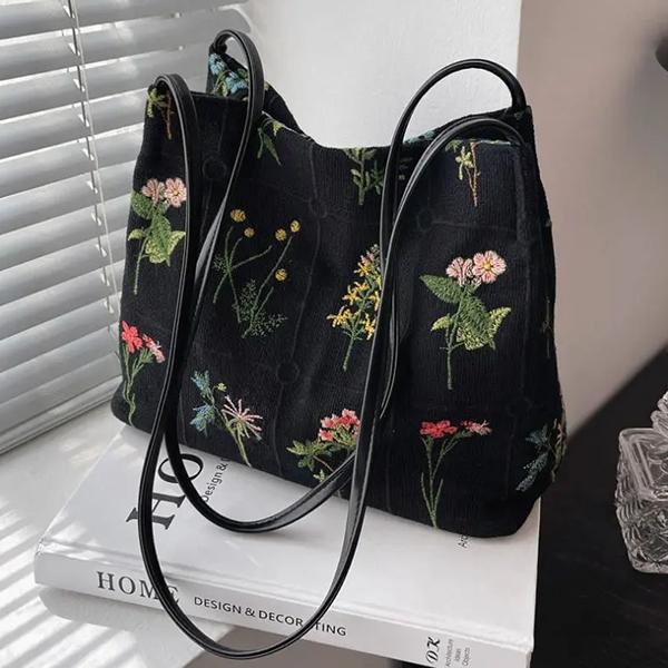 WTEMPO Embroidered Commuter Women's Bags Large-capacity Canvas Bags Casual Fashionable Tote Bags Simple All Seasons Single Shoulder Bags