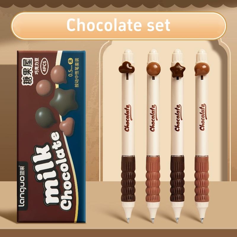4pcs Candy Gel Pens Set Sweet Rainbow Milk Chocolate 0.5mm Ballpoint Quick-dry Black Color Ink for Writing