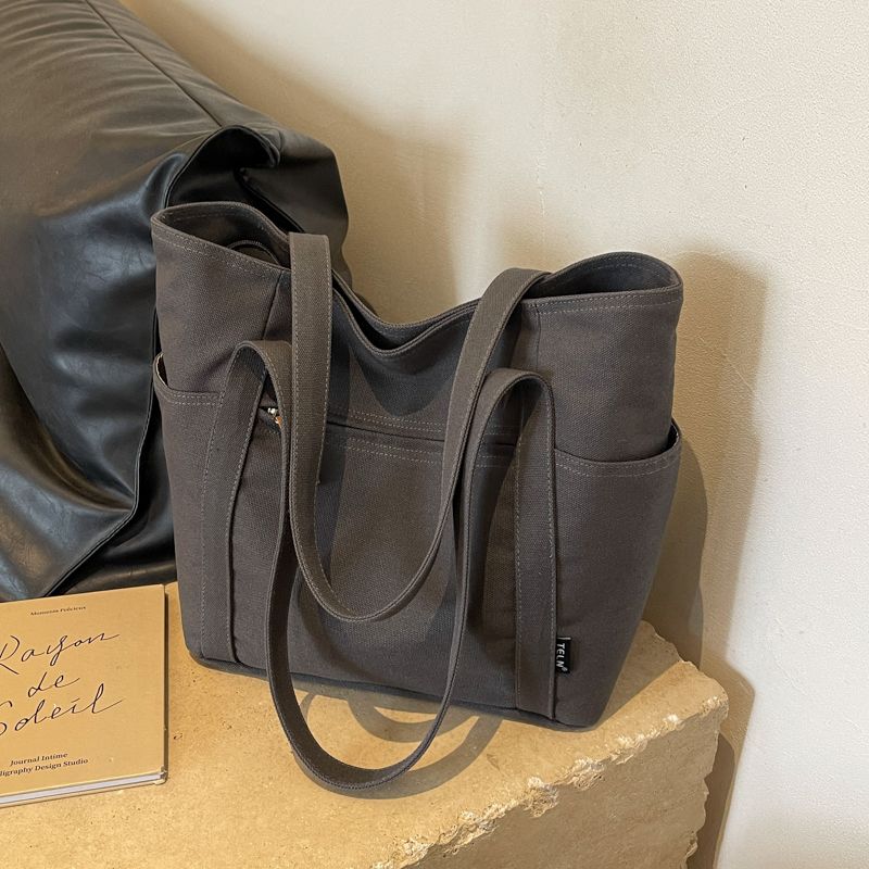 

Canvas Bag Big Bag Female 2025 New Arrival Tide College Students Class Casual Easiest for Match Stylish and Lightweight Commuter Shoulder Bag Black tea