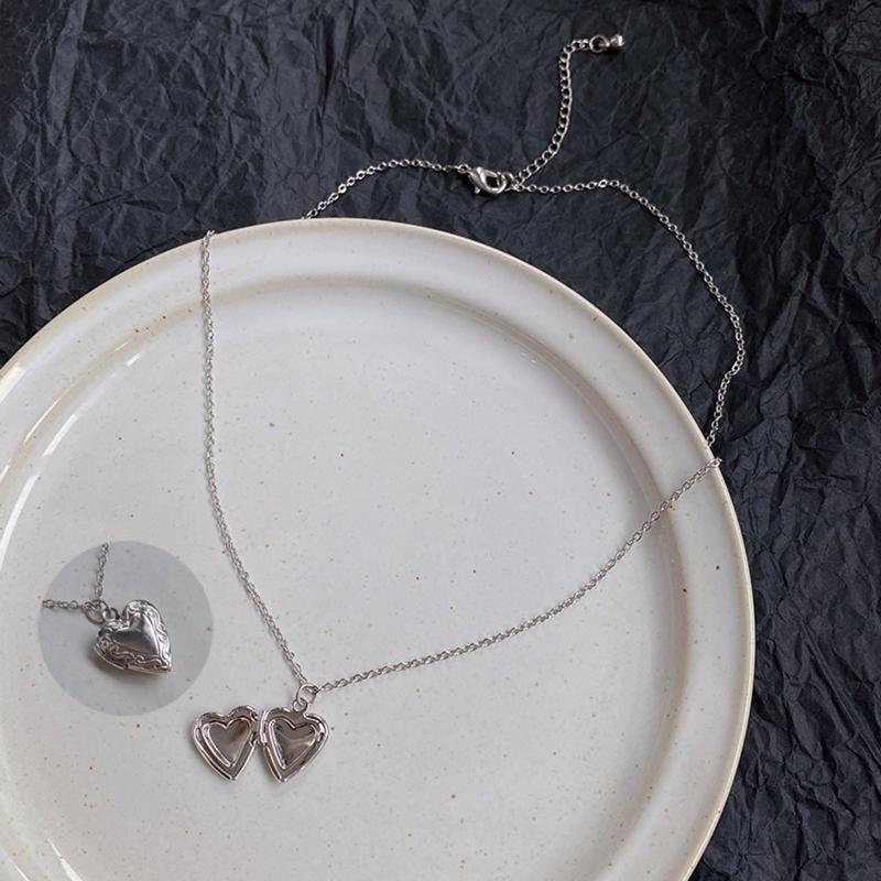 Silver Colors Necklace Single-layer Heart Openable Necklace for Women and Girls Fashion Choker Birthday Presents