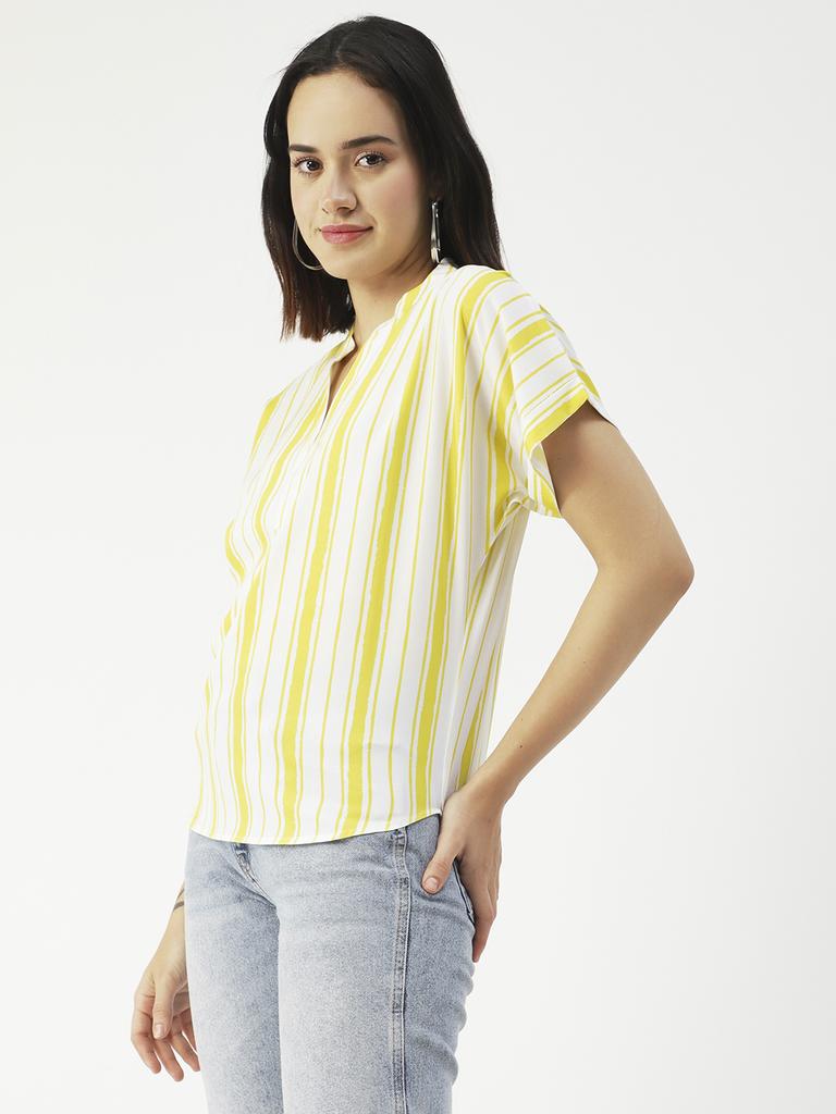 Moomaya Printed V-Neck Long Tops For Women, Short Sleeve Regular Fit Shirt