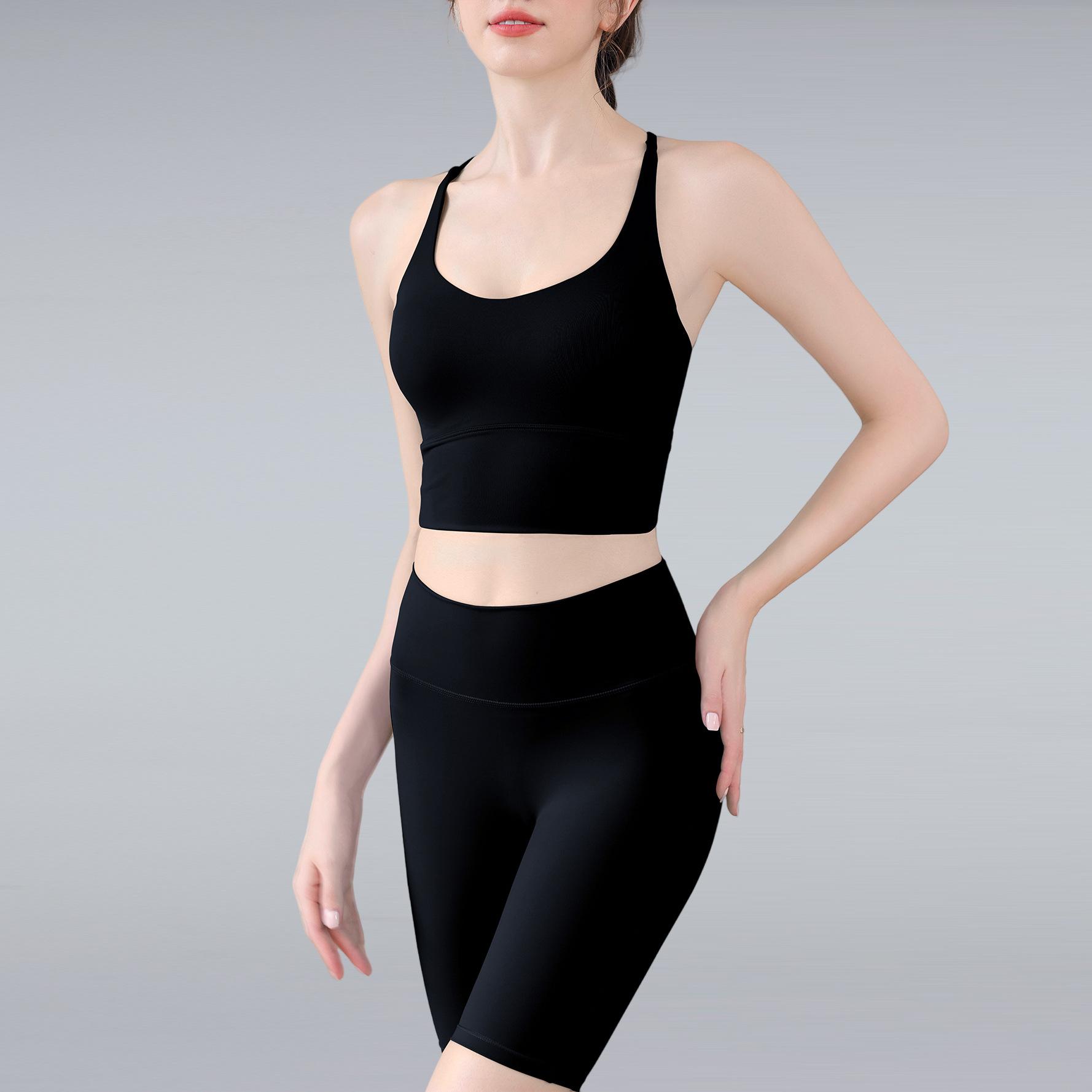 

Одежда для йоги с перекрестной спинкой, женский нюдовый утягивающий и фитнес-комплект из двух предметов, комплект для пилатеса, бега, тренировок S чёрный