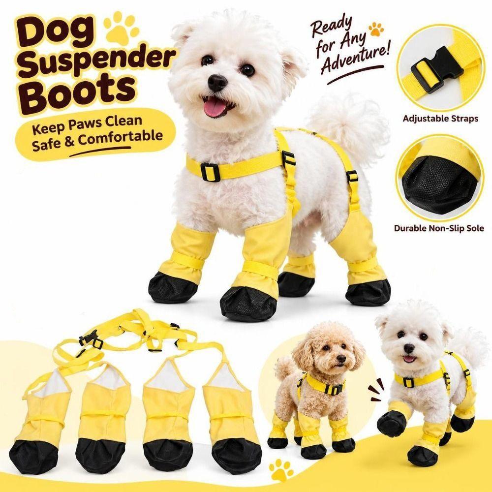 Anti-Slip Dog Suspender Boots Adjustable Fit Pet Paw Protector Dog Rain Boots Pet Outdoor Walking