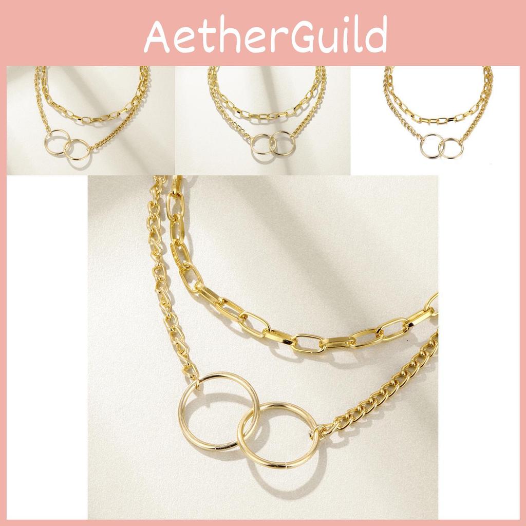 Stylish Womens Double Layer Chain Necklace With Artistic Geometric Patterns In Alloy
