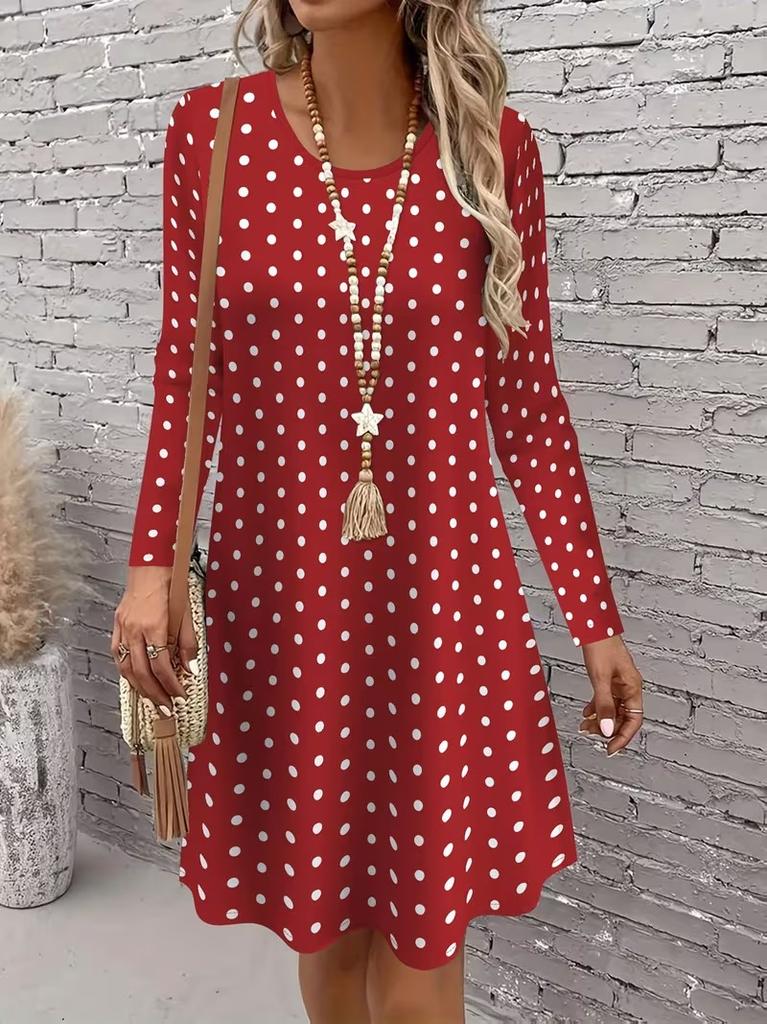 3D Retro Floral Pattern Casual Dress, Women's Autumn Long Sleeved Round Neck Casual Mini Dress