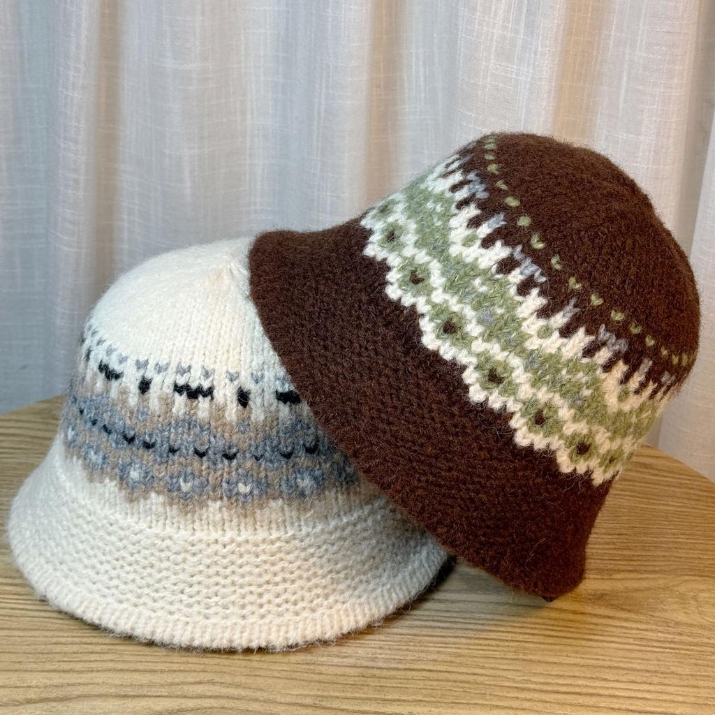 Jacquard Knitted Wool Basin Hat Women's Autumn and Winter Cold and Warm Bucket Hat