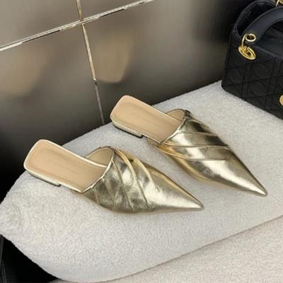 Fashion Elegant Women Slippers Pointed Toe Heels Mules Shoes Fashion Women's Sandals 2025 Summer Brand Flip Flops Luxury Mujer Zapatos