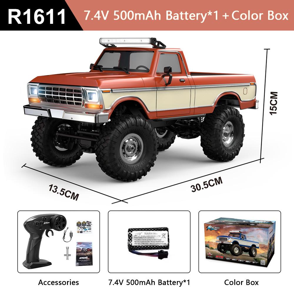 HB R1601 RC Car 1:16 2.4G 4WD Off-Road Remote Control Cars with LED Crawler Trucks Climbing Vehicle Model Toys for Kids Adult