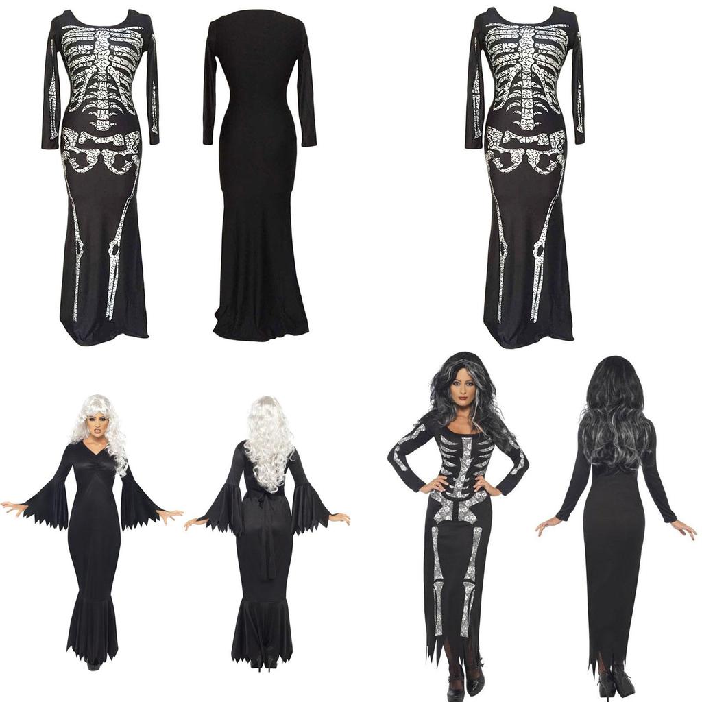 Plus Halloween Midnight Horror Vampire Skeleton Costume Long Fancy Dress Outfit For Spooky Events
