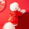 New Year's dog clothes big bow festive velvet thickened New Year's cotton coat red teddy bear pet winter dress