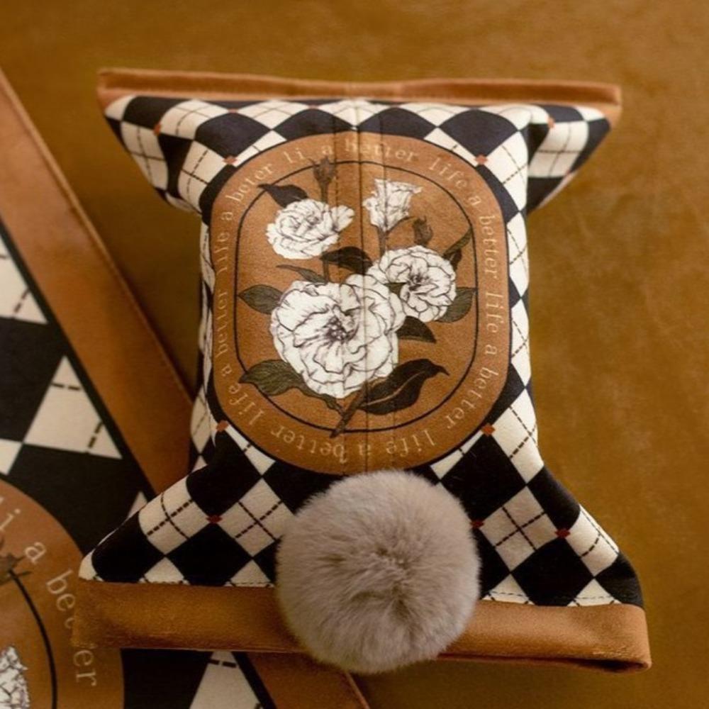 

Printing Retro Tissue Box Plush Dining Table Tissue Bag Easy to Carry Tissue Box