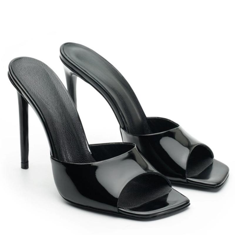 Brand Mules Shoes Women's Slippers 2025 Summer Slides Stiletto High Heels Red Black Sandals Large Size Party Shoes Designer