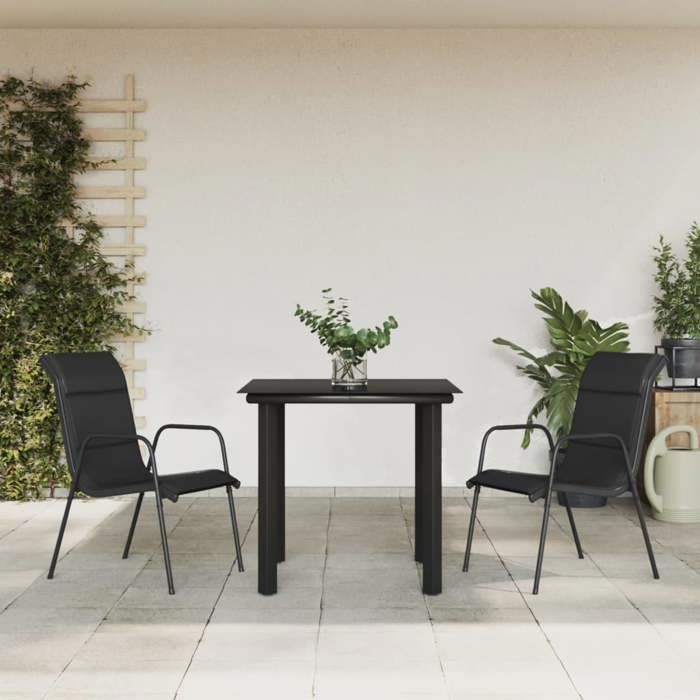 VidaXL Ensemble à manger de jardin 3 pcs noir textilène et acier 3200710