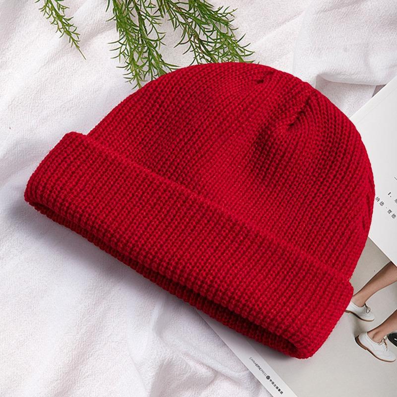 Autumn and winter versatile knitted melon fur hat solid color knitted hat warm damp wool hat