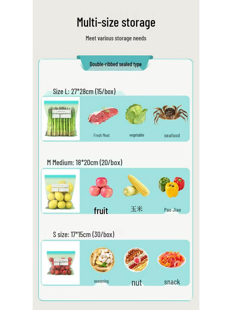 ZISIZ Food Grade Self-Sealing Fresh-Keeping Bags